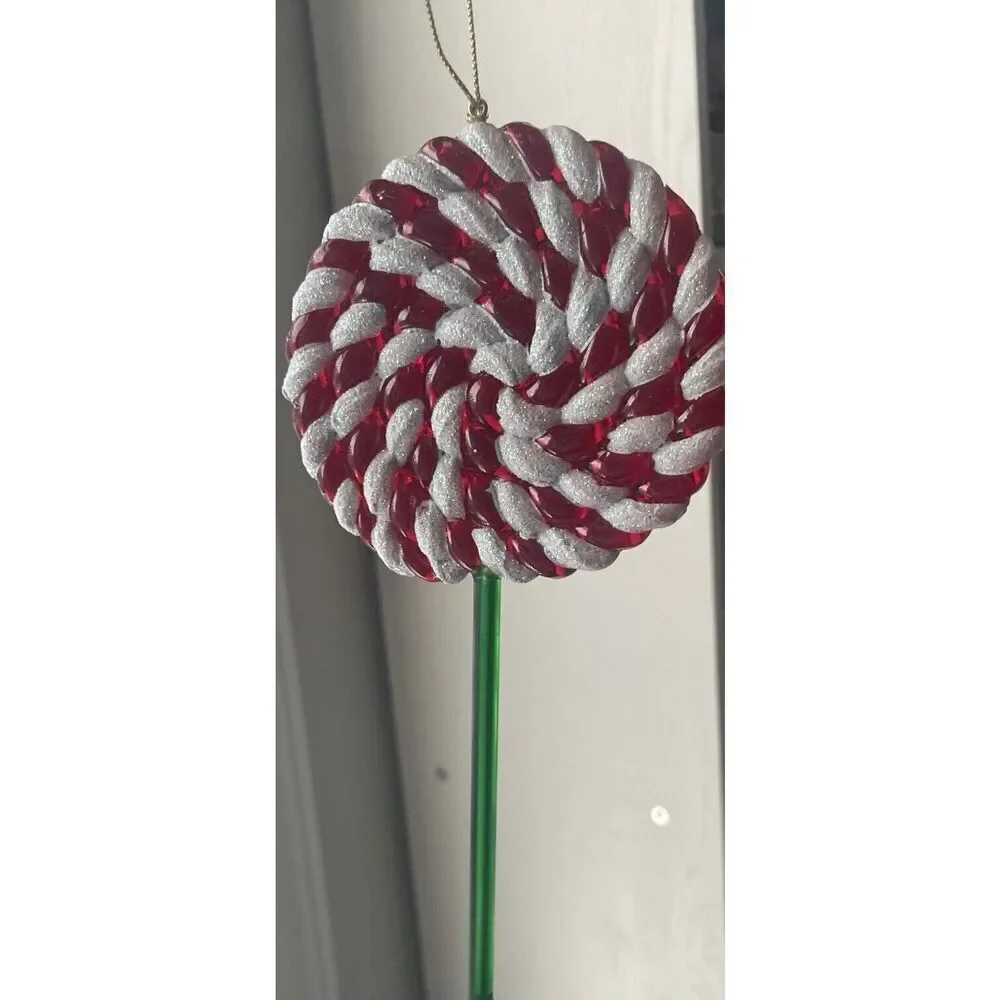 Hand Blown Glass Candy Cane‎ Peppermint Lollipop Christmas Ornament Red 7.5